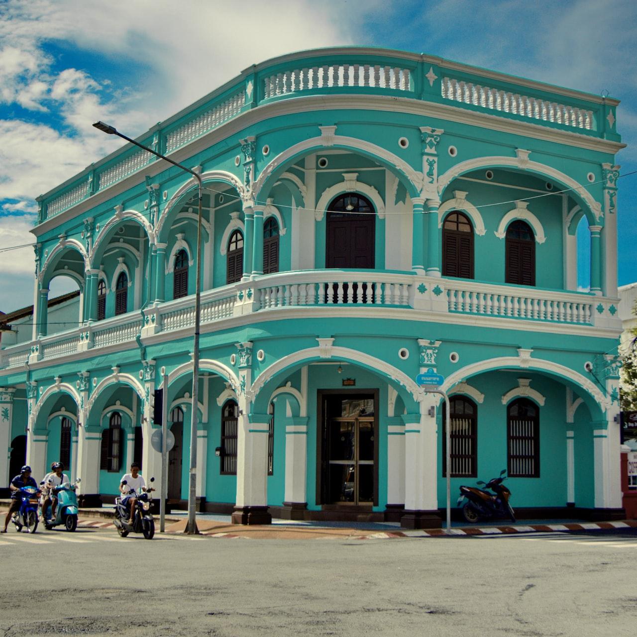 green concrete 2-storey building